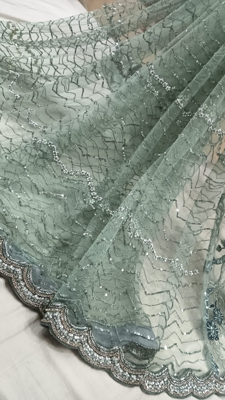 Korean Inspired Net Saree Pearl Saree Women Saree Partywear sari - Saffronfashionindia