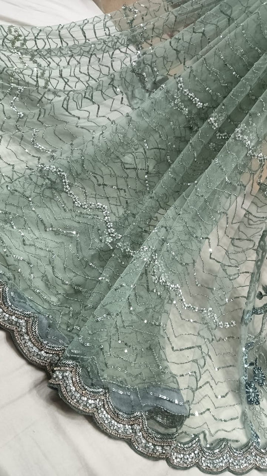 Korean Inspired Net Saree Pearl Saree Women Saree Partywear sari - Saffronfashionindia