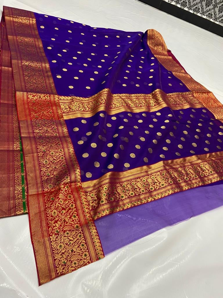 Chanderi purple Saree Golden bordered saree - Saffronfashionindia