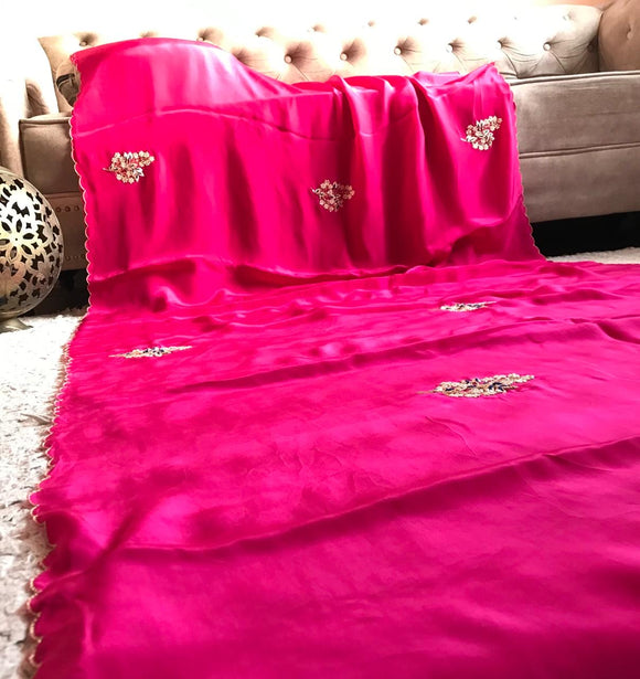 Pink Premium Satin Sarees partywear sarees