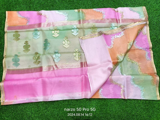 Ramgkat Kora saree Handlooms saree Banarsi saree blouse - Saffronfashionindia