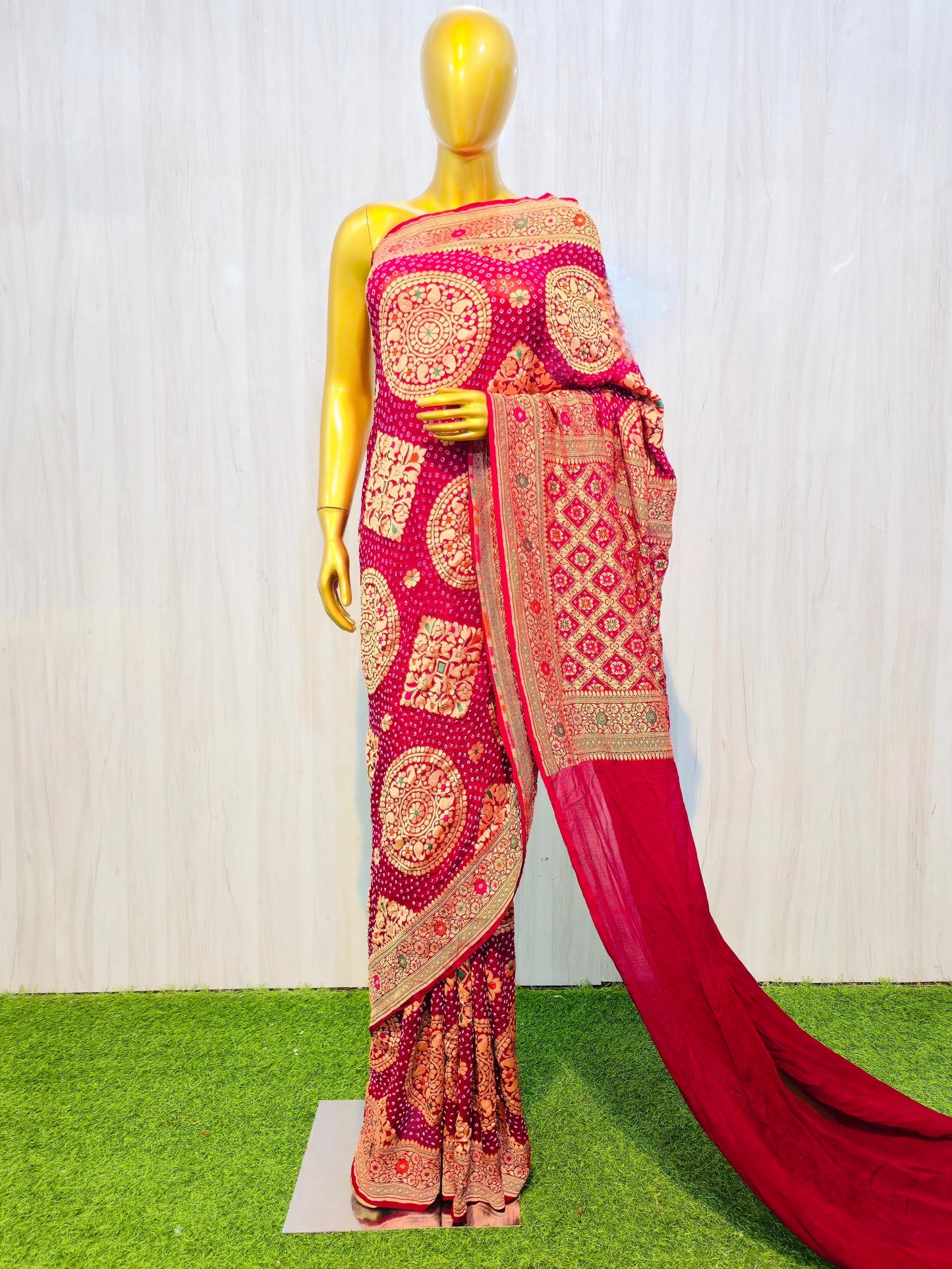 Avisha gorgette saree meenakari saree Indian sari blouse Saffronfashionindia