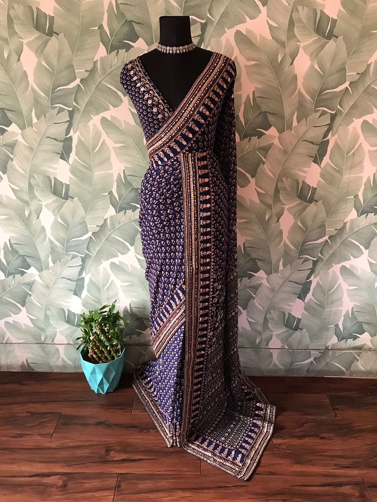 Premium gorgette sequins saree Partywear sari blouse Saffronfashionindia