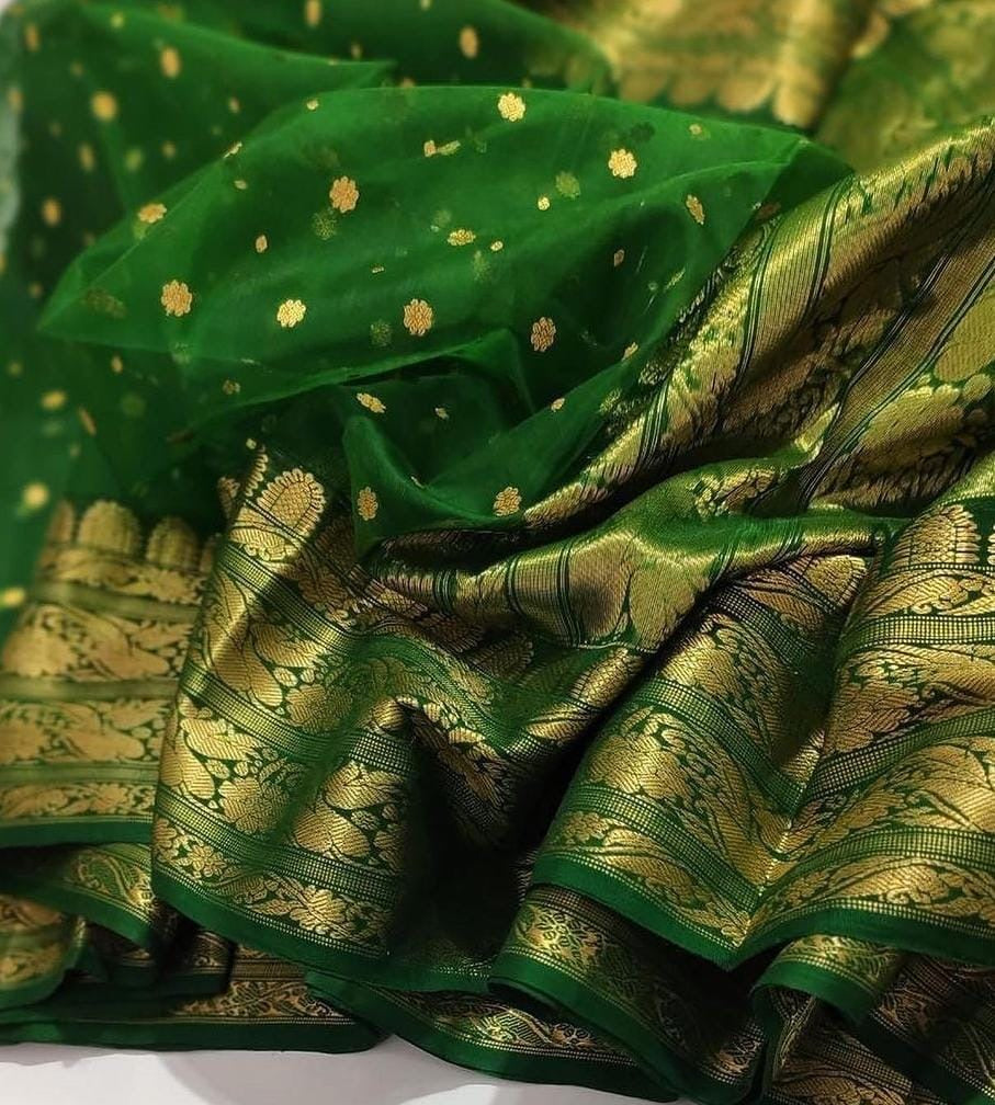 Lamba green Chanderi saree indian sarees - Saffronfashionindia