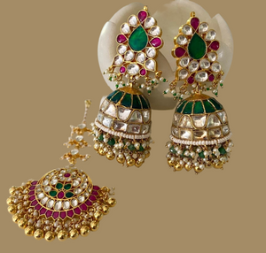 Sonashi pacchi Kundan set tikka set jhumki set