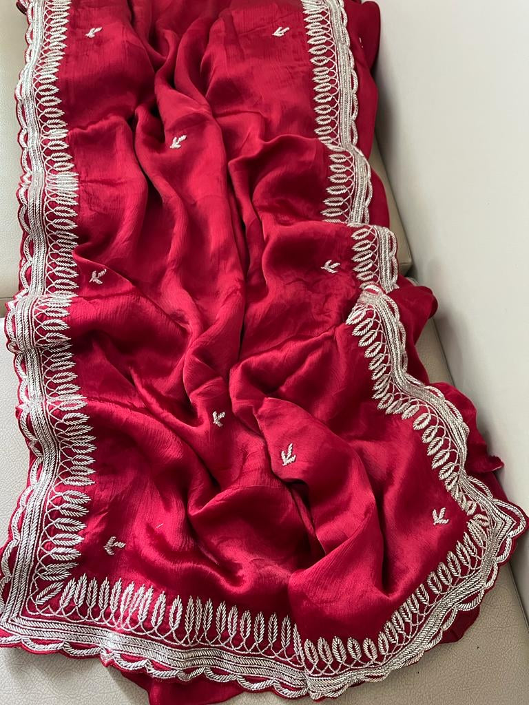 Satin partywear saree reception sarees - Saffronfashionindia