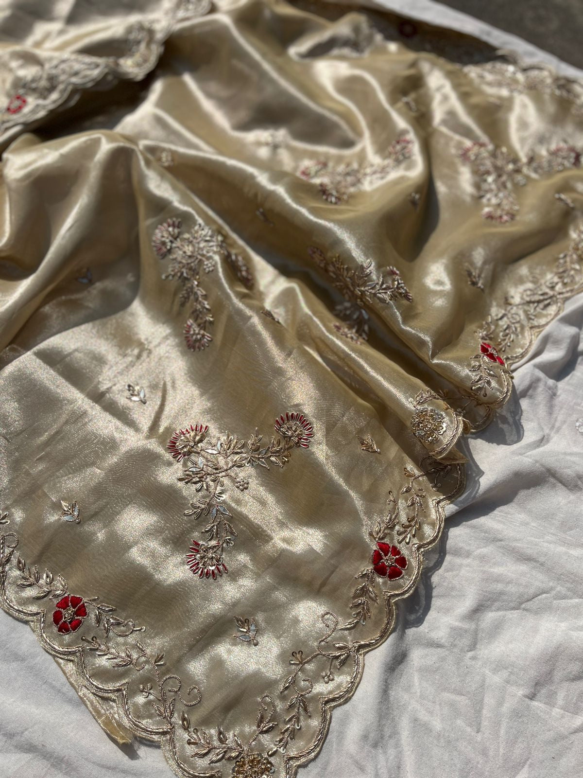 Wedding celebrity inspired tissue zari embroidered Sarees - Saffronfashionindia