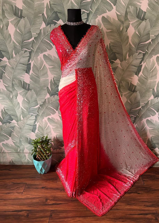 Shaded premium saree gorgette silk sarees Indian sari blouse