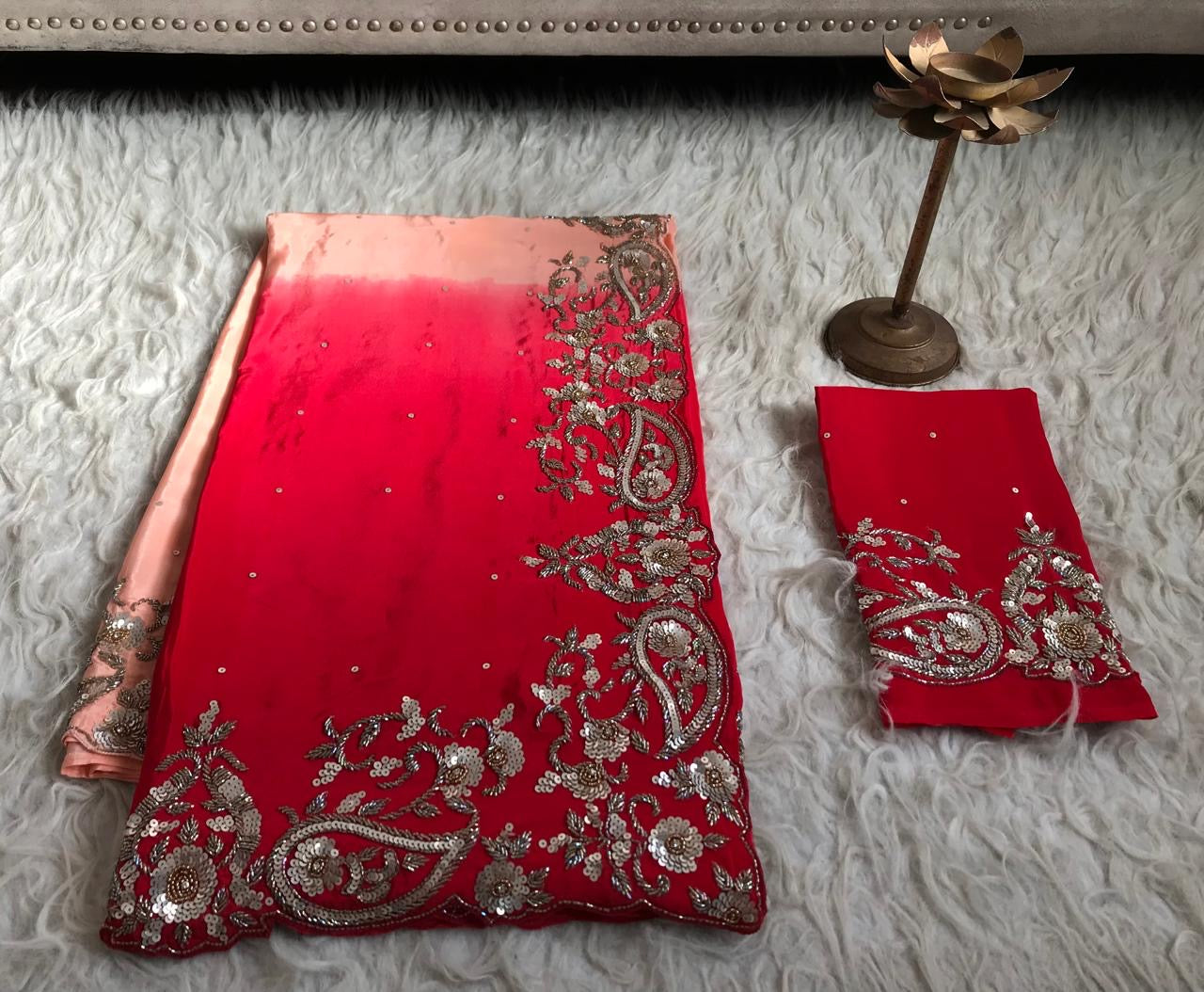 Ombre premium crepe silk saree luxury saree blouse SaffronFashion