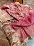 Pink Banarsi kora crushed tissue saree women sarees