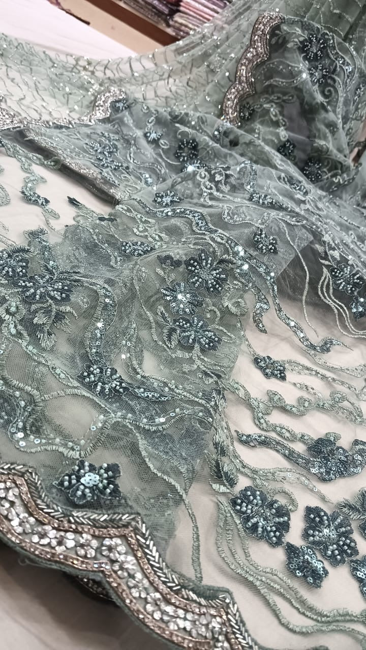 Korean Inspired Net Saree Pearl Saree Women Saree Partywear sari - Saffronfashionindia