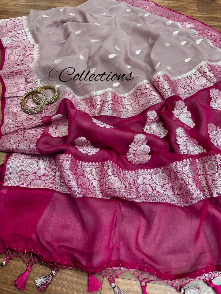 Lavanti banarsi chiffon Indian zari weaved sarees - Saffronfashionindia