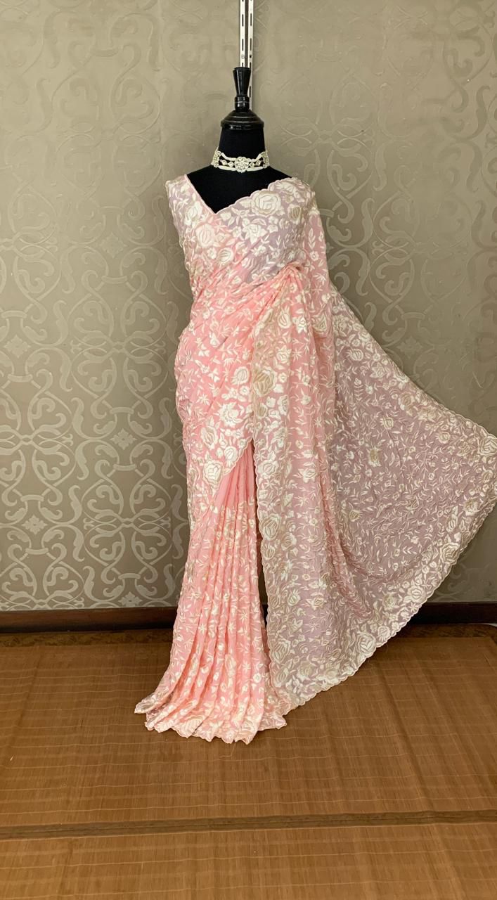 Lavani Georgette saree Indian trendy saree blouse - Saffronfashionindia