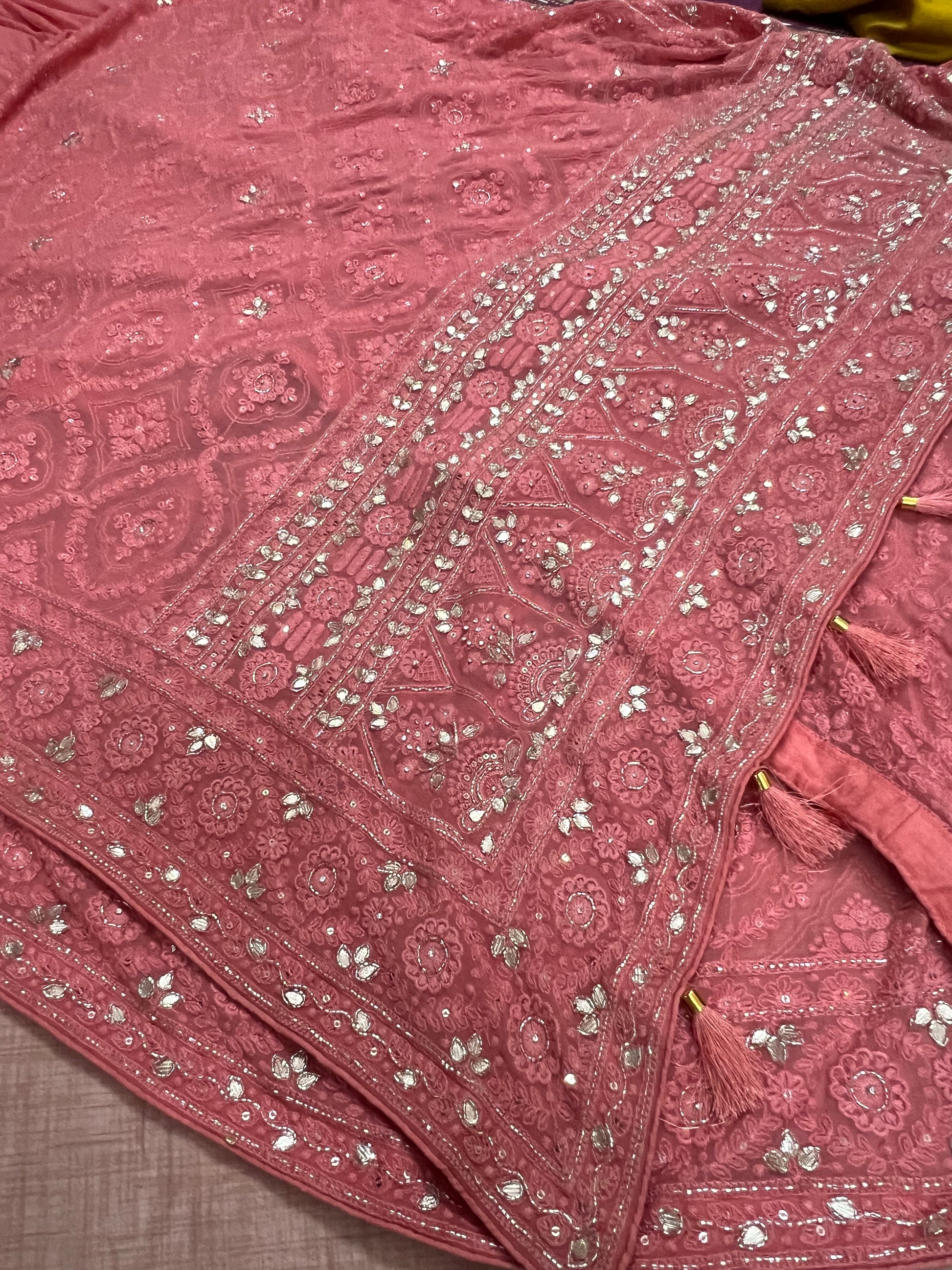 Peach Chikankari saree gorgette saree Indian saree women sari blouse - Saffronfashionindia