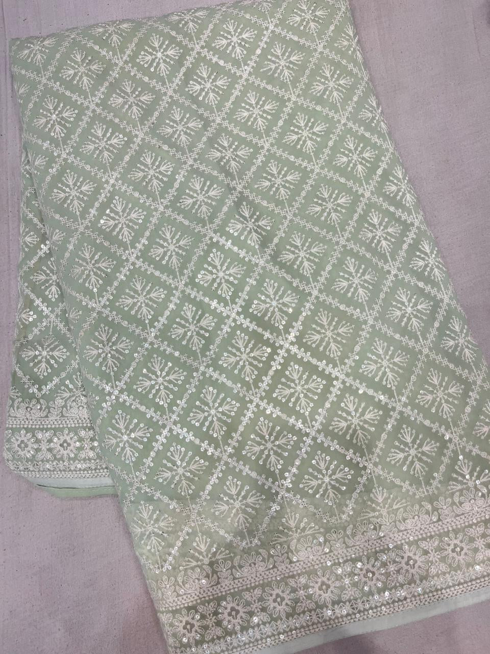 Sequins chikankari saree Indian Gorgette saree - Saffronfashionindia