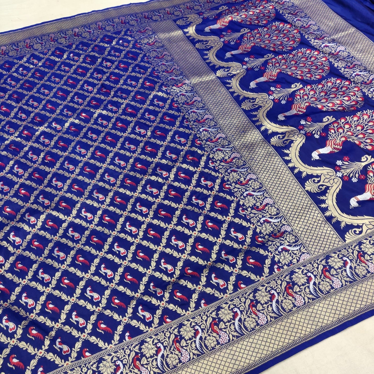 Royal Blue Katan Silk Handwoven Sarees - Saffronfashionindia