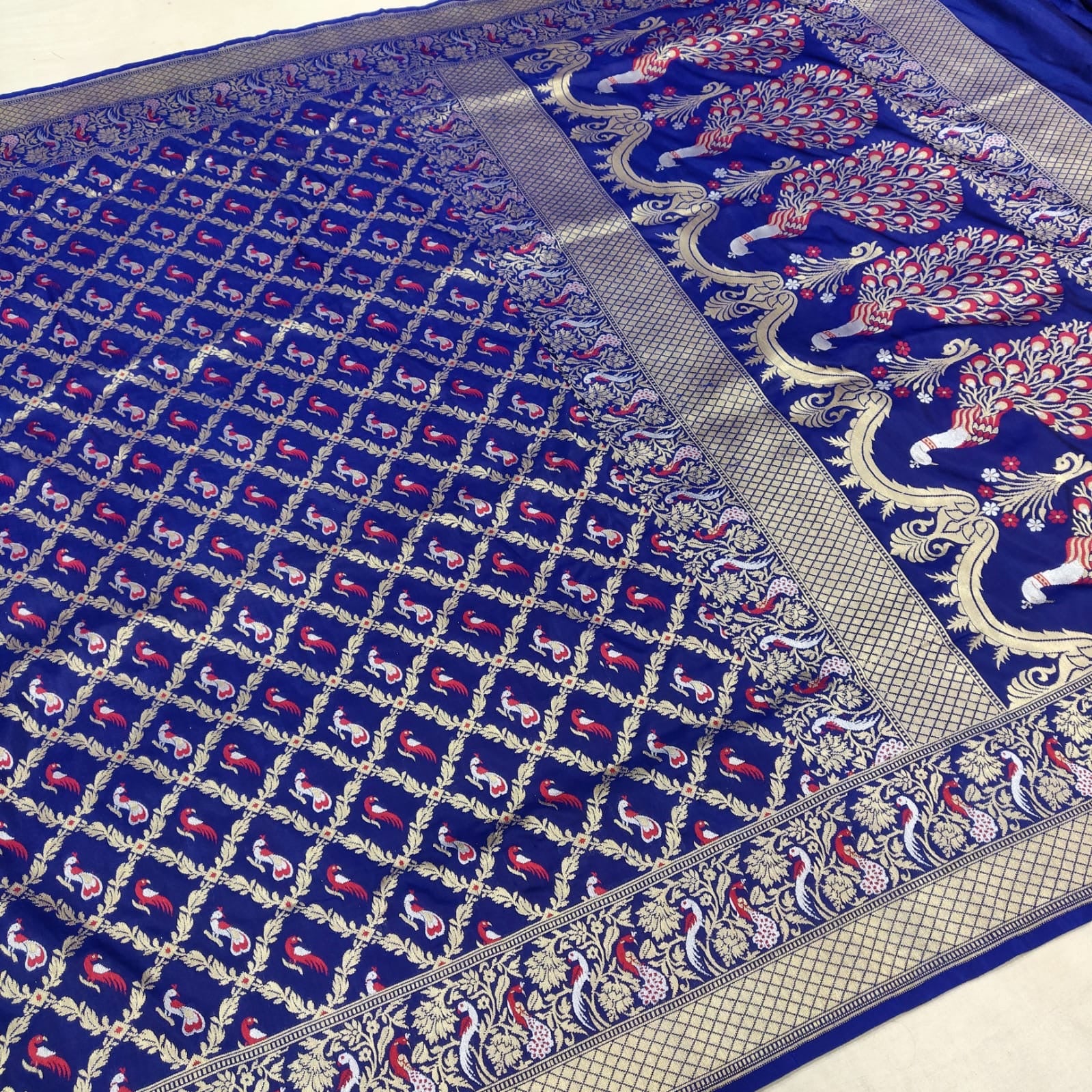 Royal Blue Katan Silk Handwoven Sarees - Saffronfashionindia