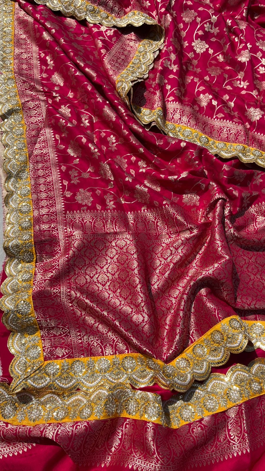 Khaddi Gorgette Banarsi munga saree - Saffronfashionindia