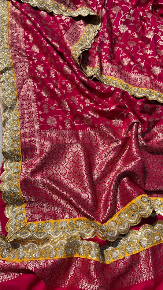 Khaddi Gorgette Banarsi munga saree - Saffronfashionindia