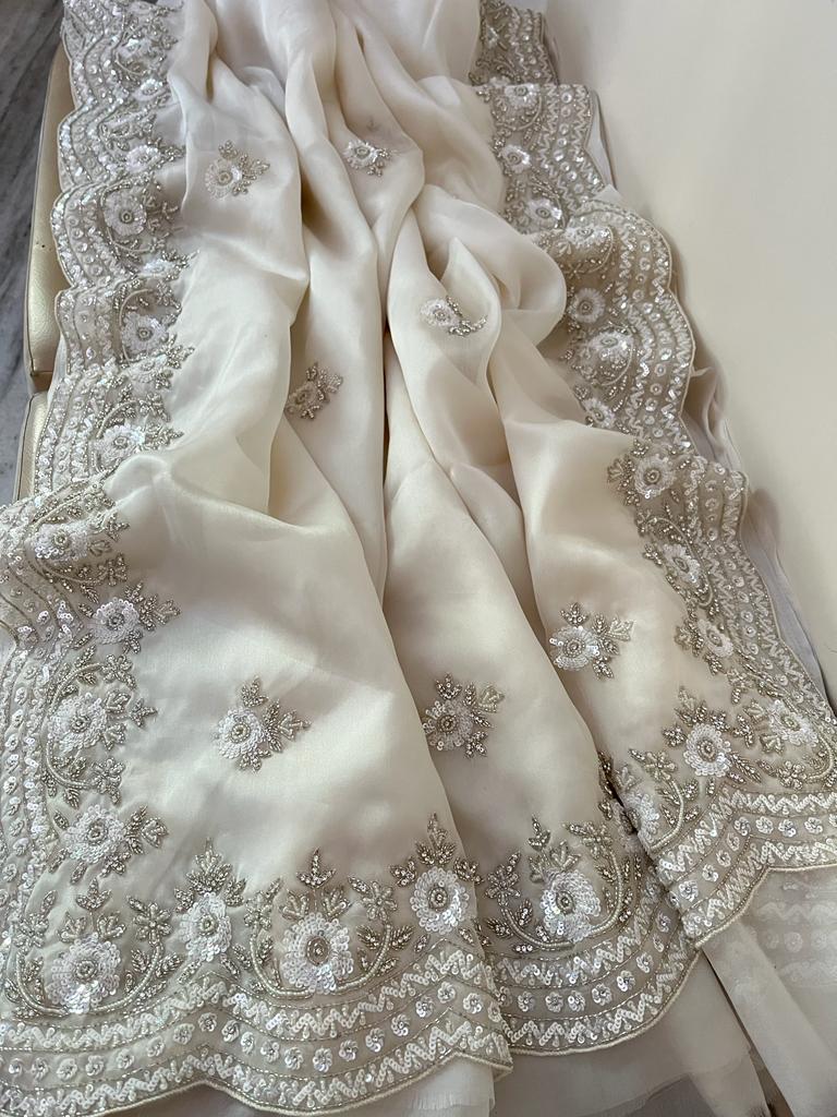 Angela organza partywear reception sarees women sari - Saffronfashionindia