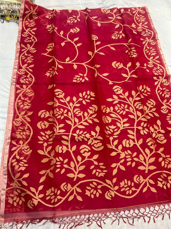 Red hot muslin jamdani sarees