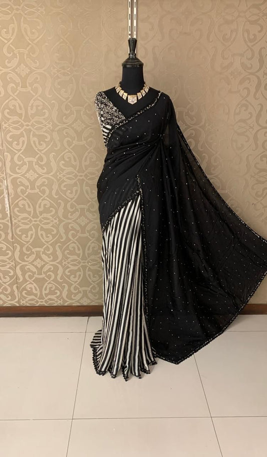 Black beauty saree sequins embroidery sarees blouse - Saffronfashionindia