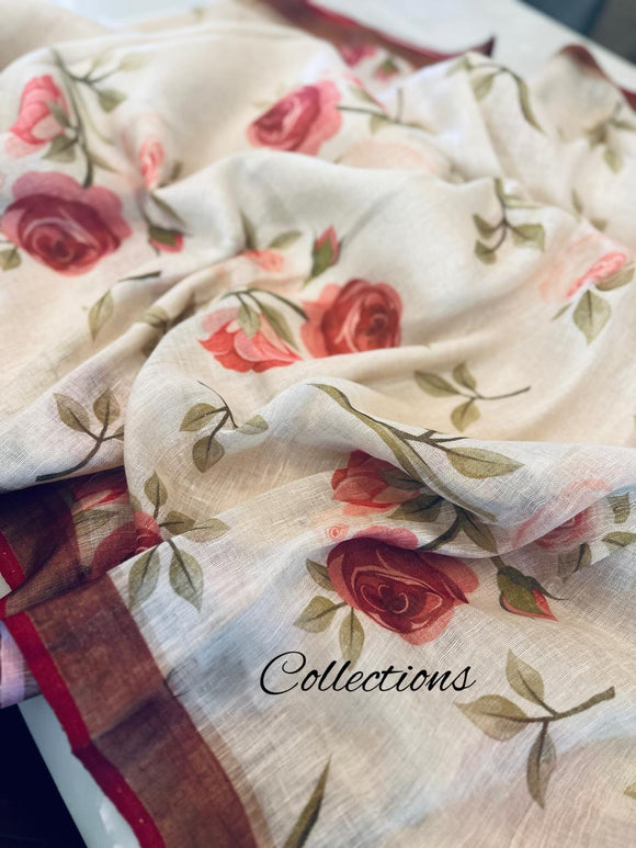 Floral Handwoven linen saree digital print sarees