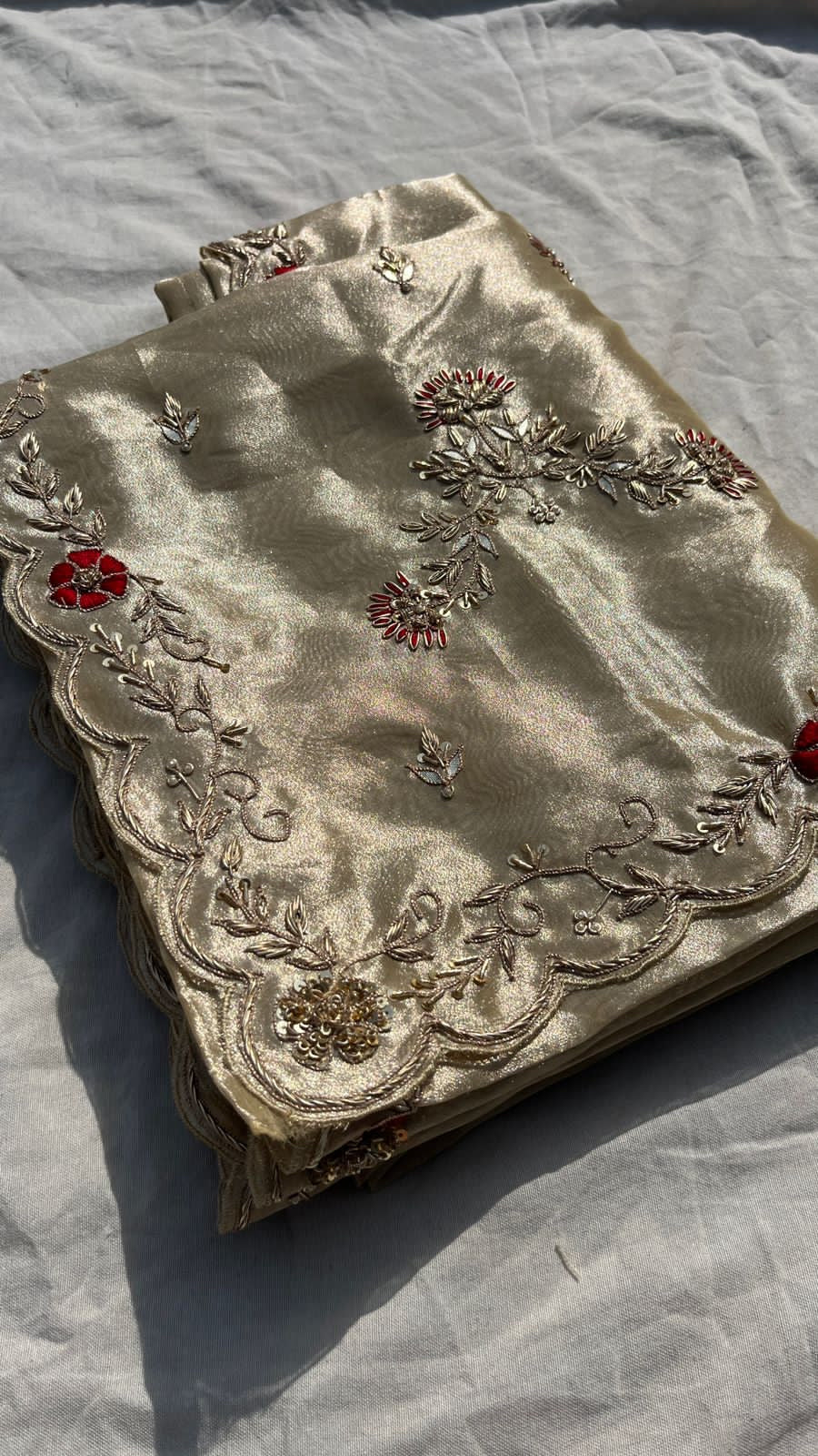 Wedding celebrity inspired tissue zari embroidered Sarees - Saffronfashionindia