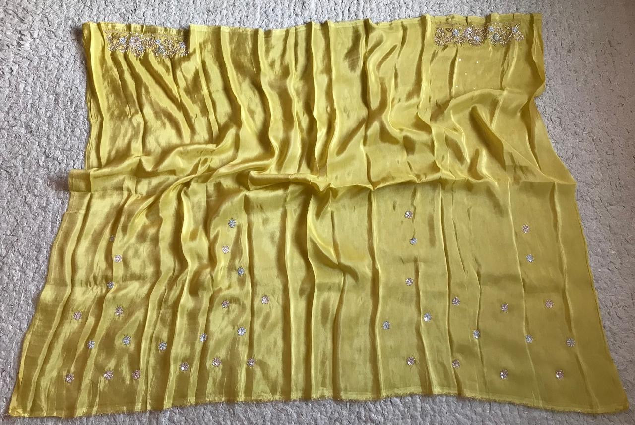 Yellow tissue organza saree luxury sarees - Saffronfashionindia