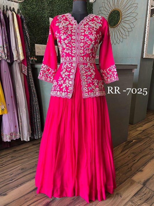 Pink Gorgette Silk kurta Dress wedding dresses - Saffronfashionindia