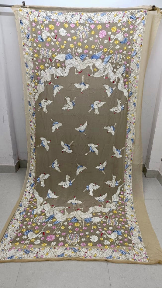 Swan inspired Parsi gara Authentic dupatta - Saffronfashionindia