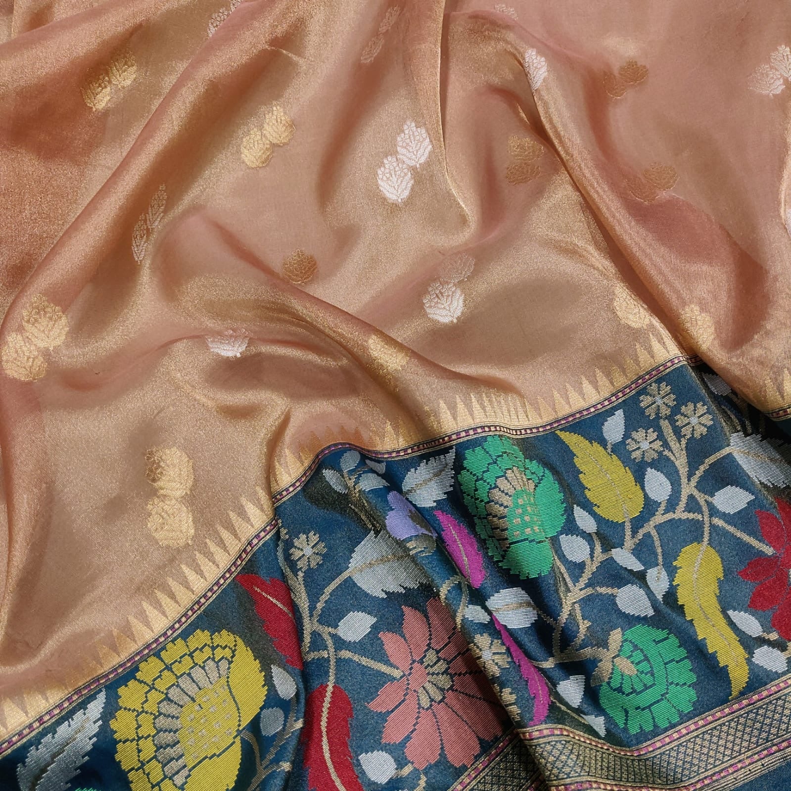 Bonisha tissue handwoven saree Zari booties sarees - Saffronfashionindia