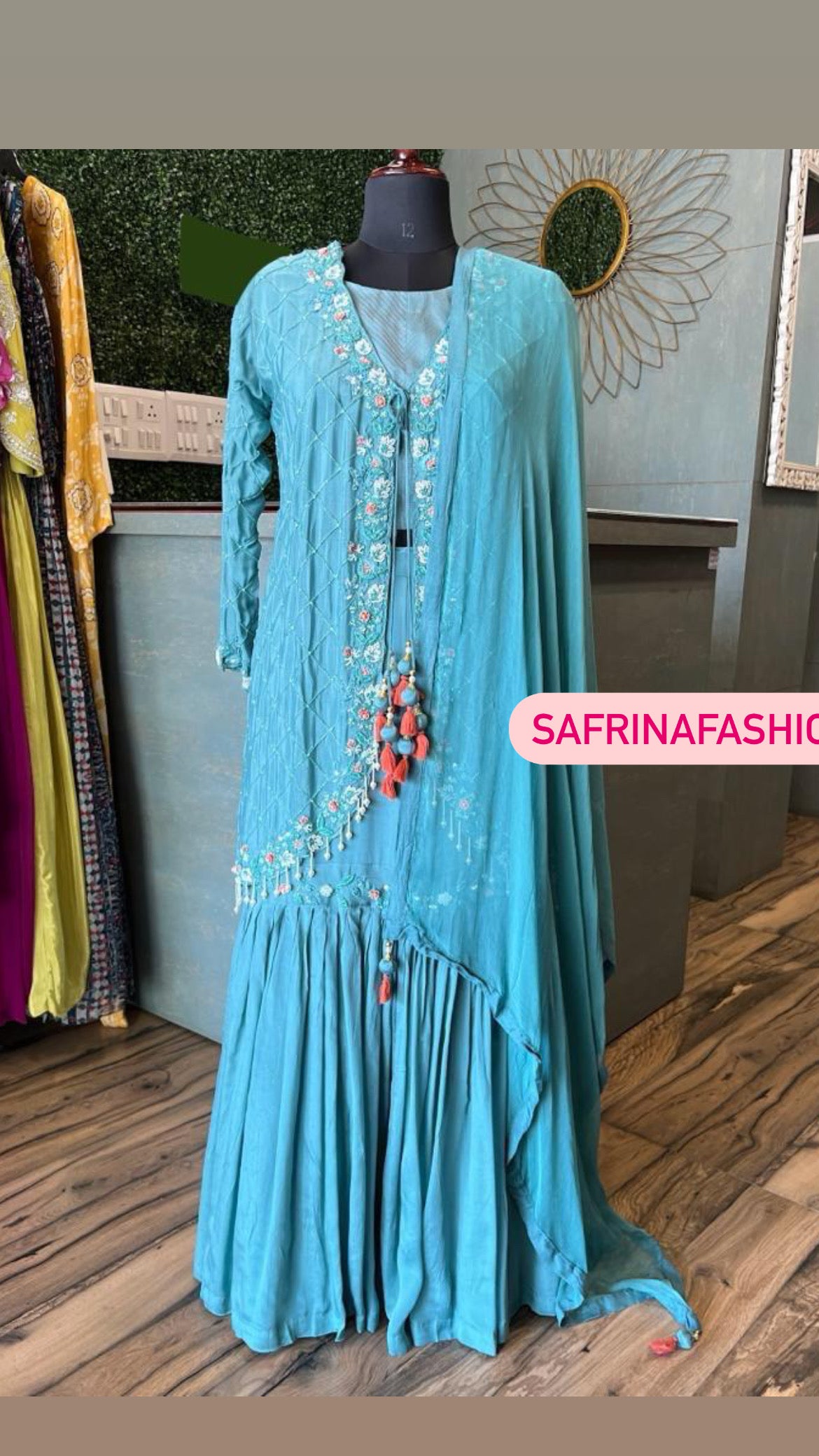 Firoza blue indowestern dress lovely dress - Saffronfashionindia