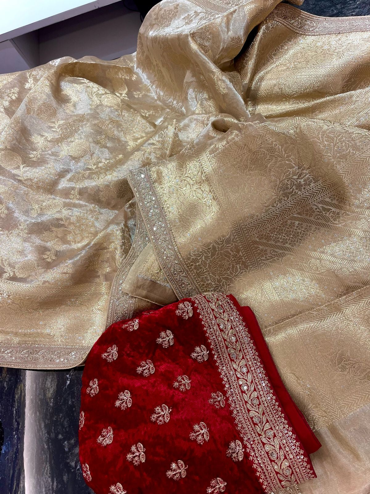 Rivani tissue saree Kanjeevaram saree Indian sari blouse - Saffronfashionindia