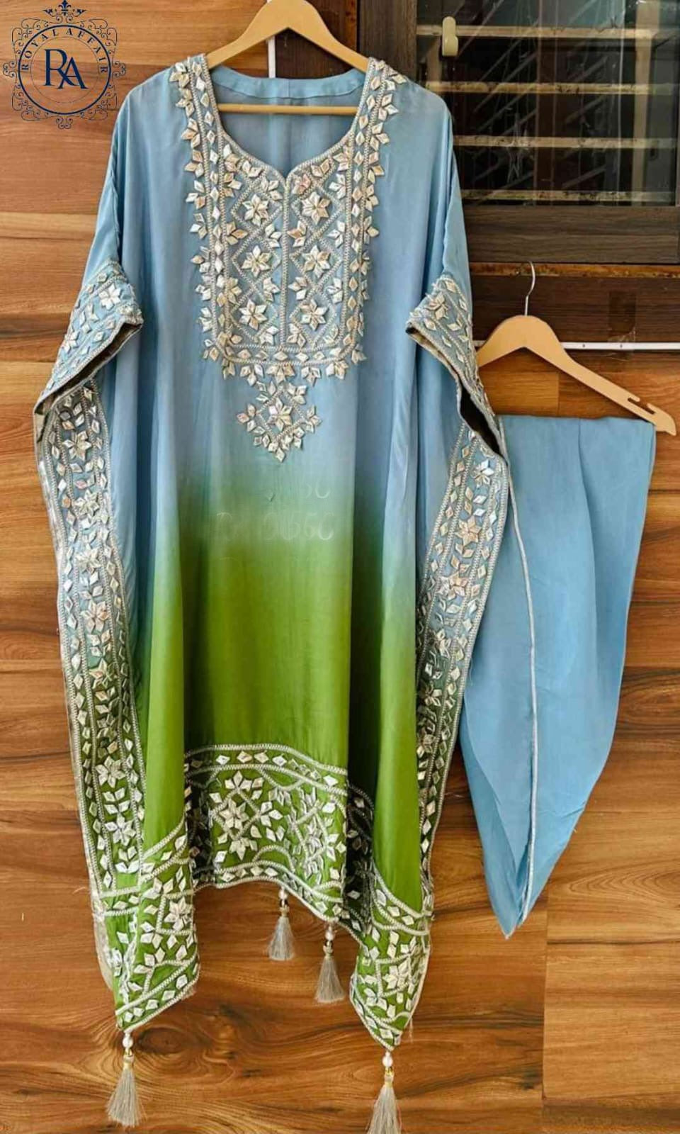 Kaftan Set Gottapatti kaftan party wear dresses - Saffronfashionindia