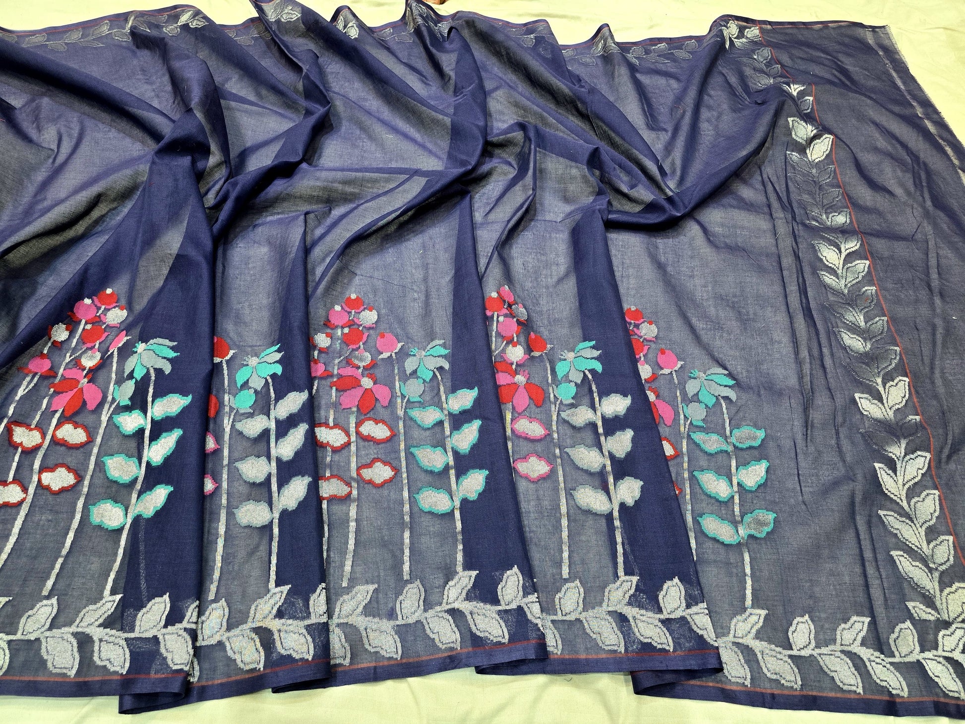 Royal iktara Jamdani saree Indian sari blouse SaffronFashion