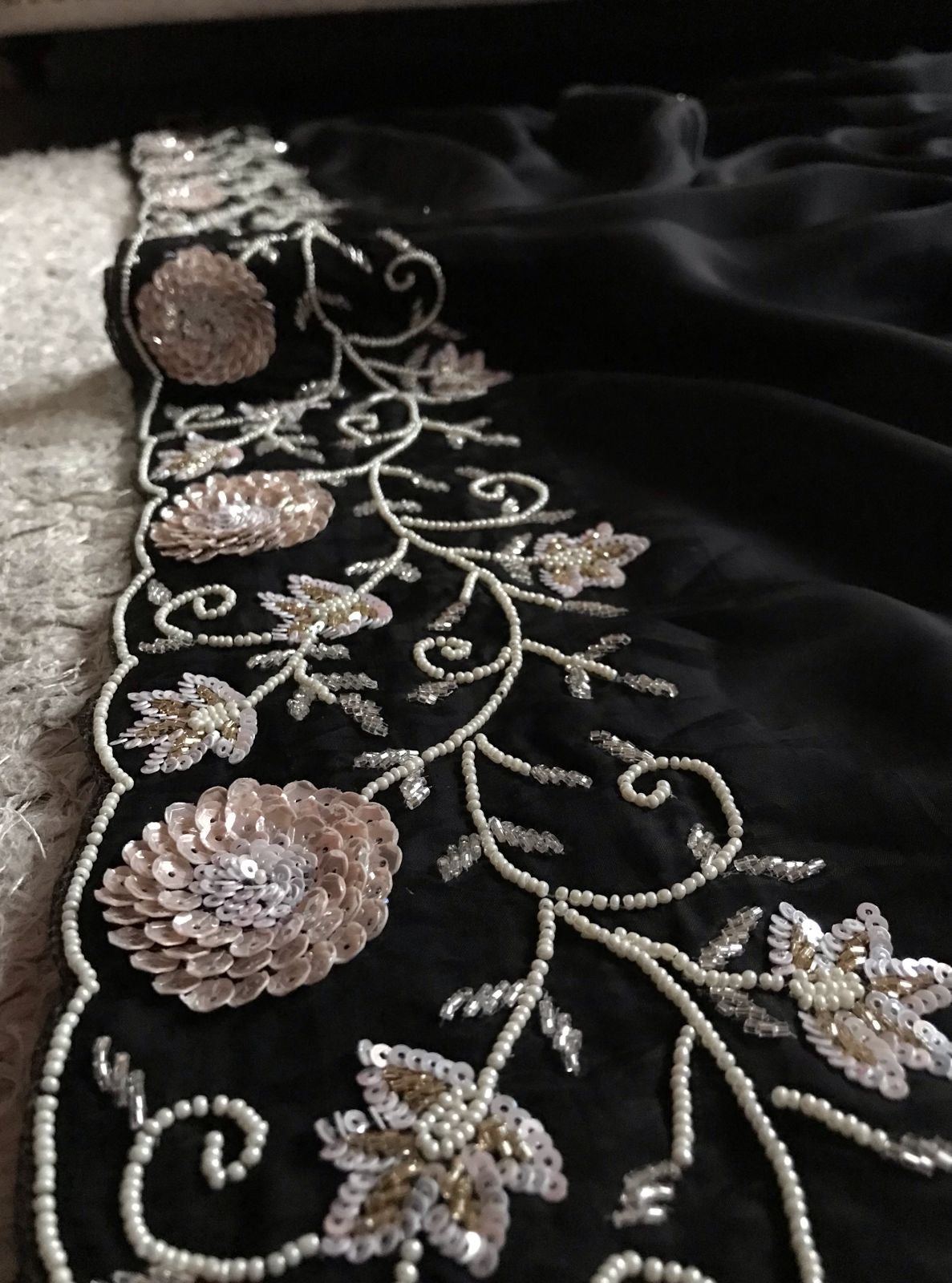 Black Satin Organza Silk Saree Luxury Partywear Wedding sarees - Saffronfashionindia