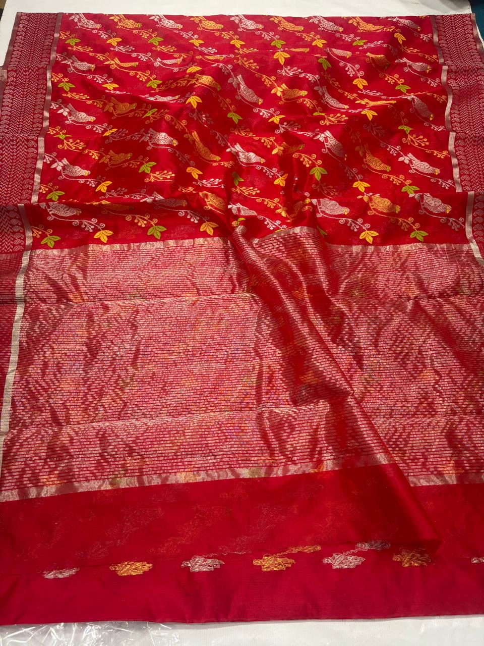 Red Chanderi silk saree Women sari blouse Indian sarees - Saffronfashionindia