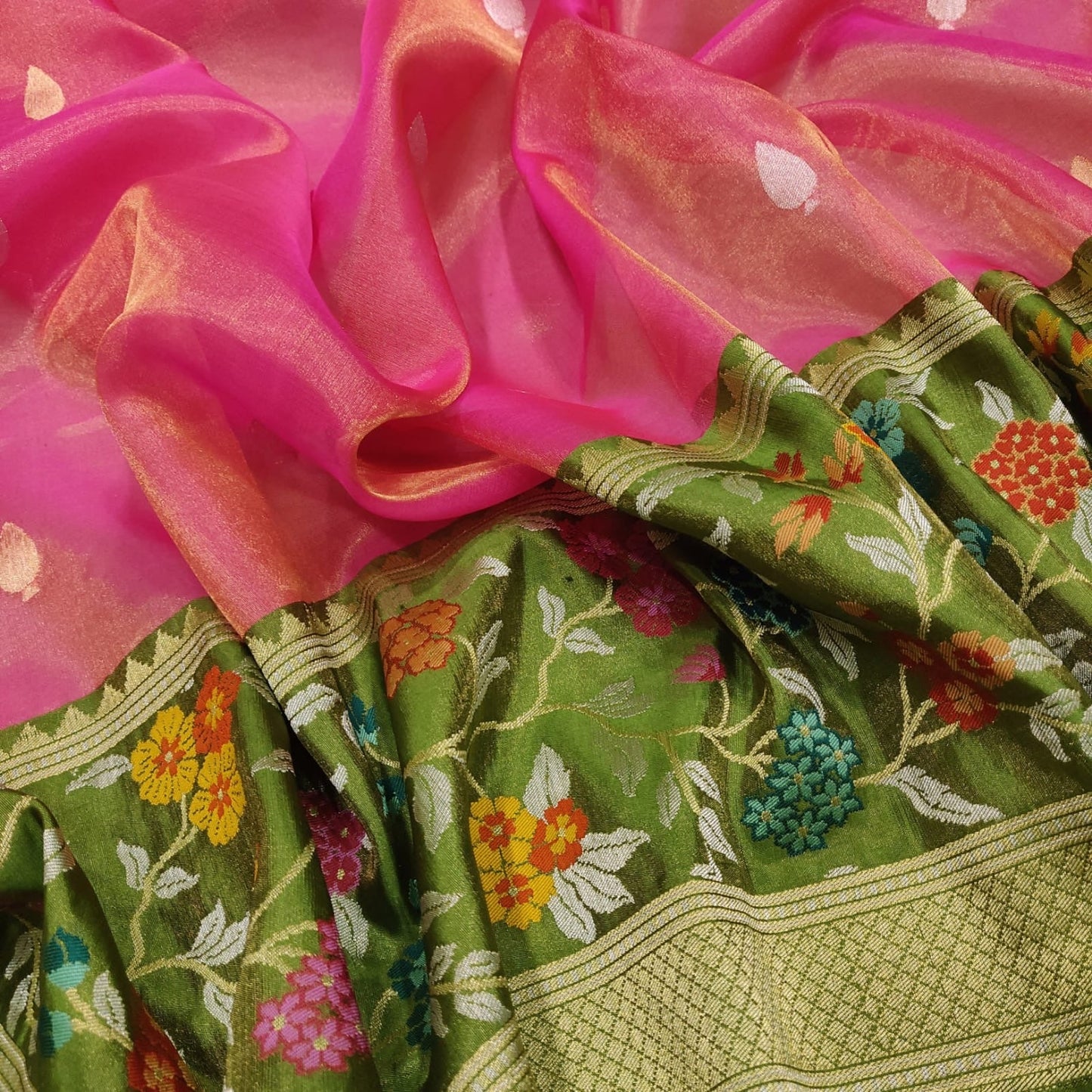 Pink tissue saree handwoven saree blouse SaffronFashion