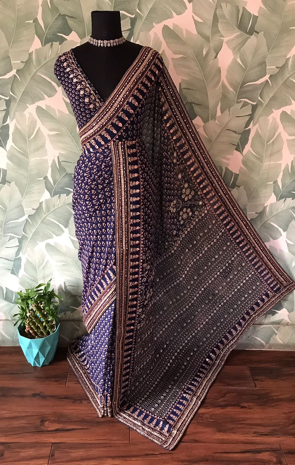 Premium gorgette sequins saree Partywear sari blouse Saffronfashionindia