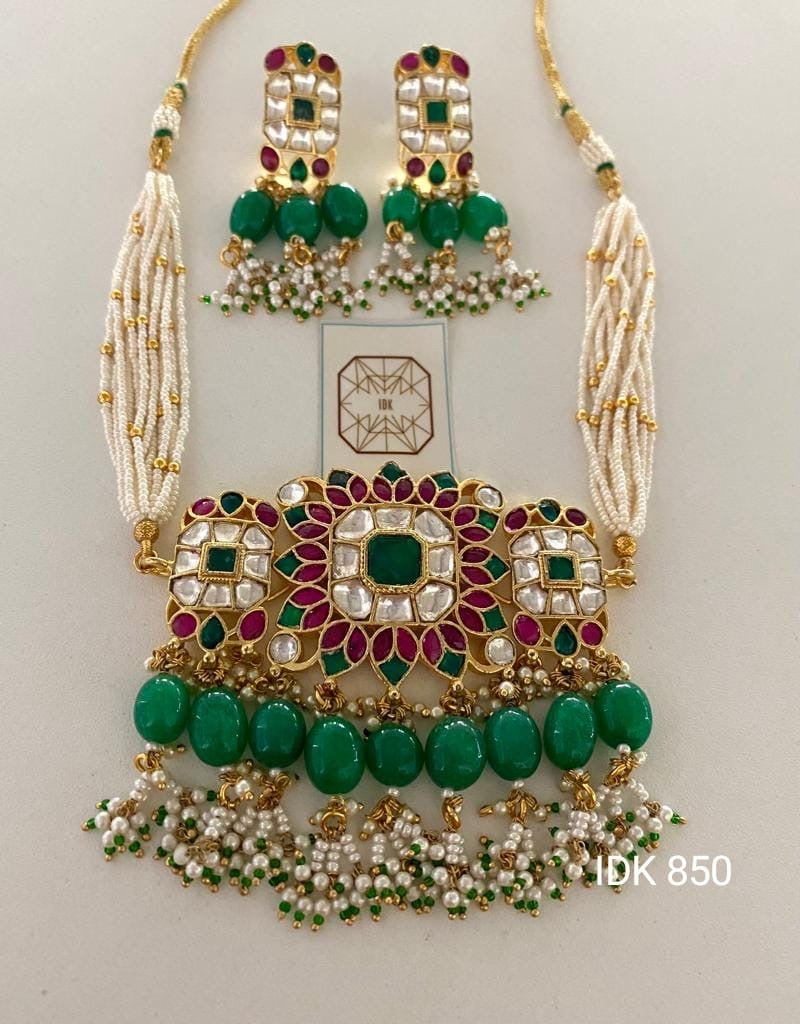 Rameesha handmade pearl Kundan necklace set - Saffronfashionindia