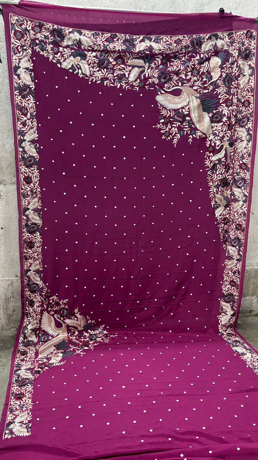 Crepe Parsi saree Parsi gara sarees authentic Parsi sari blouse Saffronfashionindia