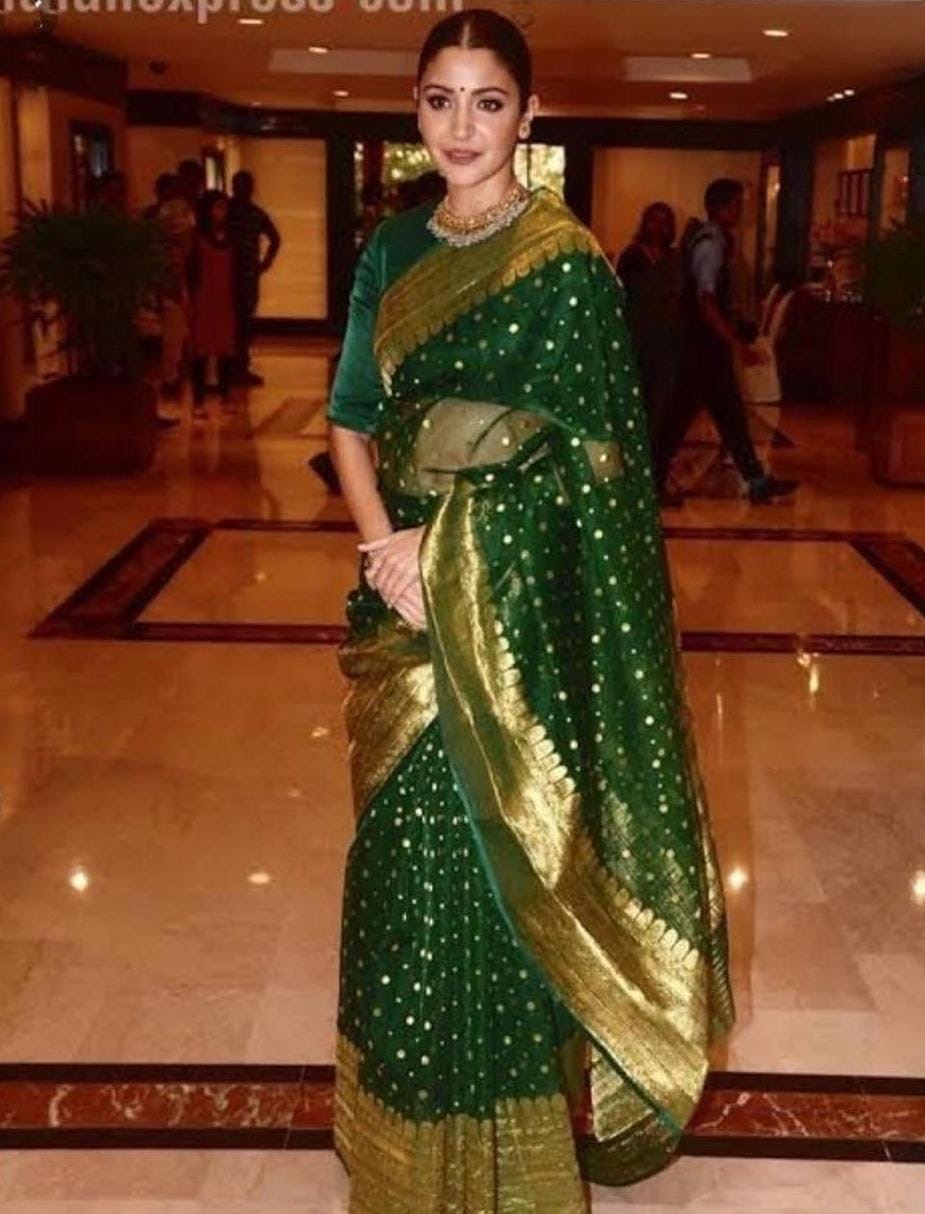 Lamba green Chanderi saree indian sarees - Saffronfashionindia