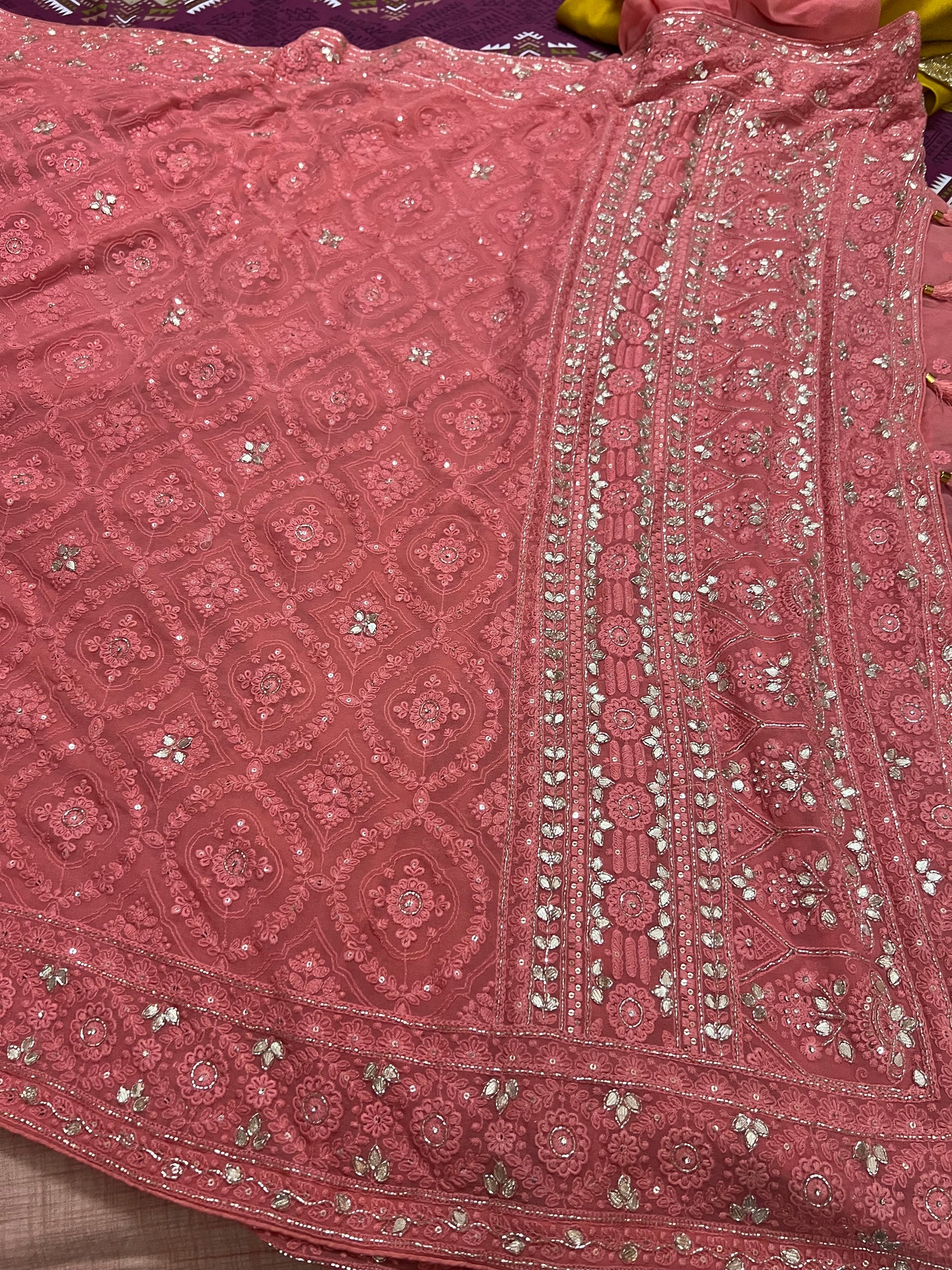 Peach Chikankari saree gorgette saree Indian saree women sari blouse - Saffronfashionindia