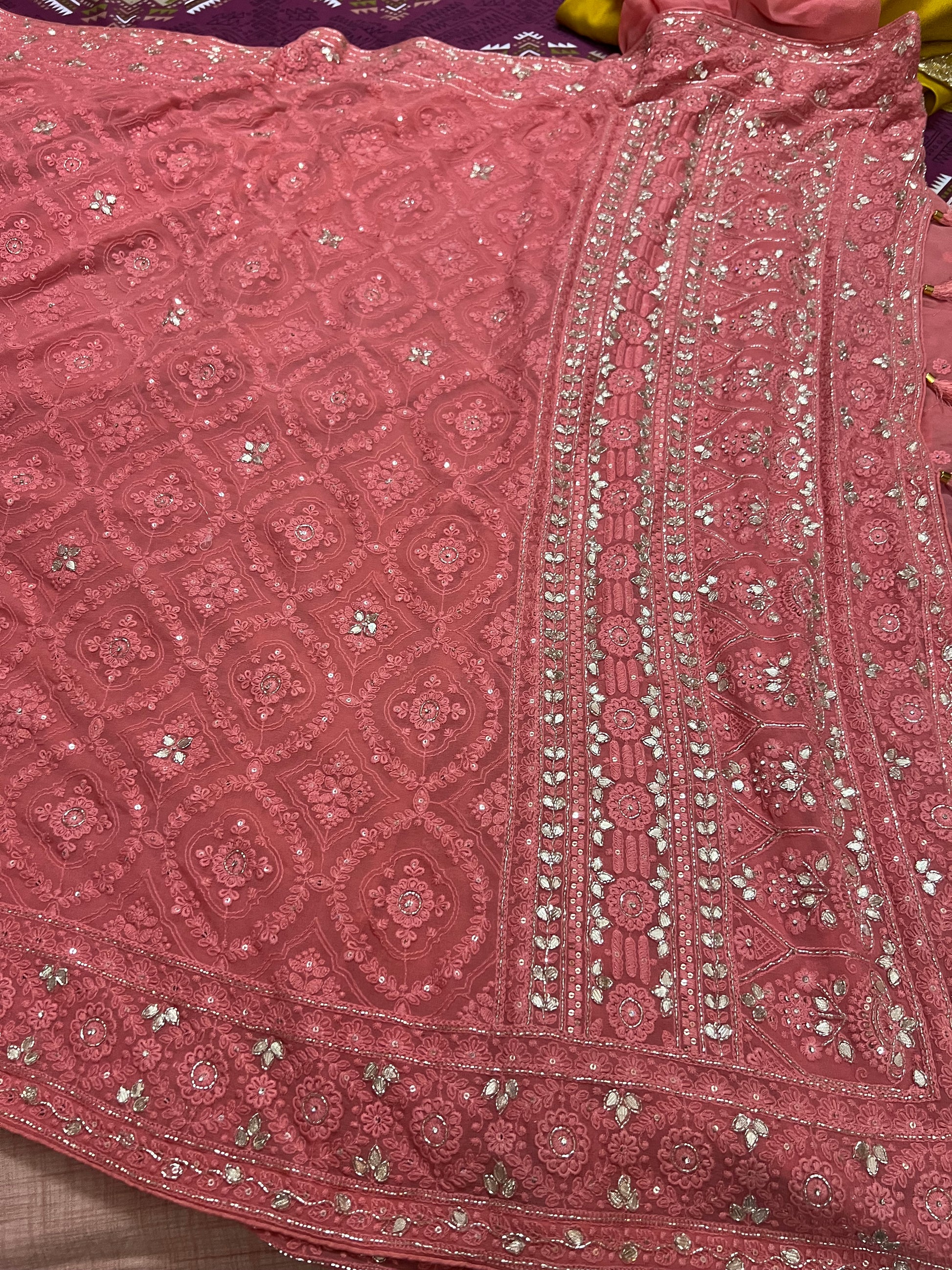 Peach Chikankari saree gorgette saree Indian saree women sari blouse - Saffronfashionindia