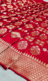 Red Banarsi Handwoven Kadwa silk Saree Indian Heritage Traditional Sarees