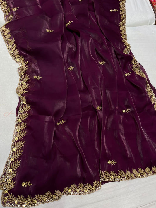 Simana tissue organza saree,,,,,reception sari - Saffronfashionindia