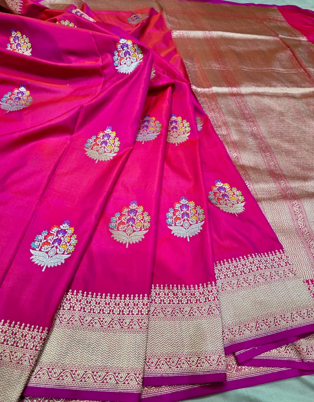 Pink contemporary saree banatei saree pashmina kadwa sari blouse SaffronFashion