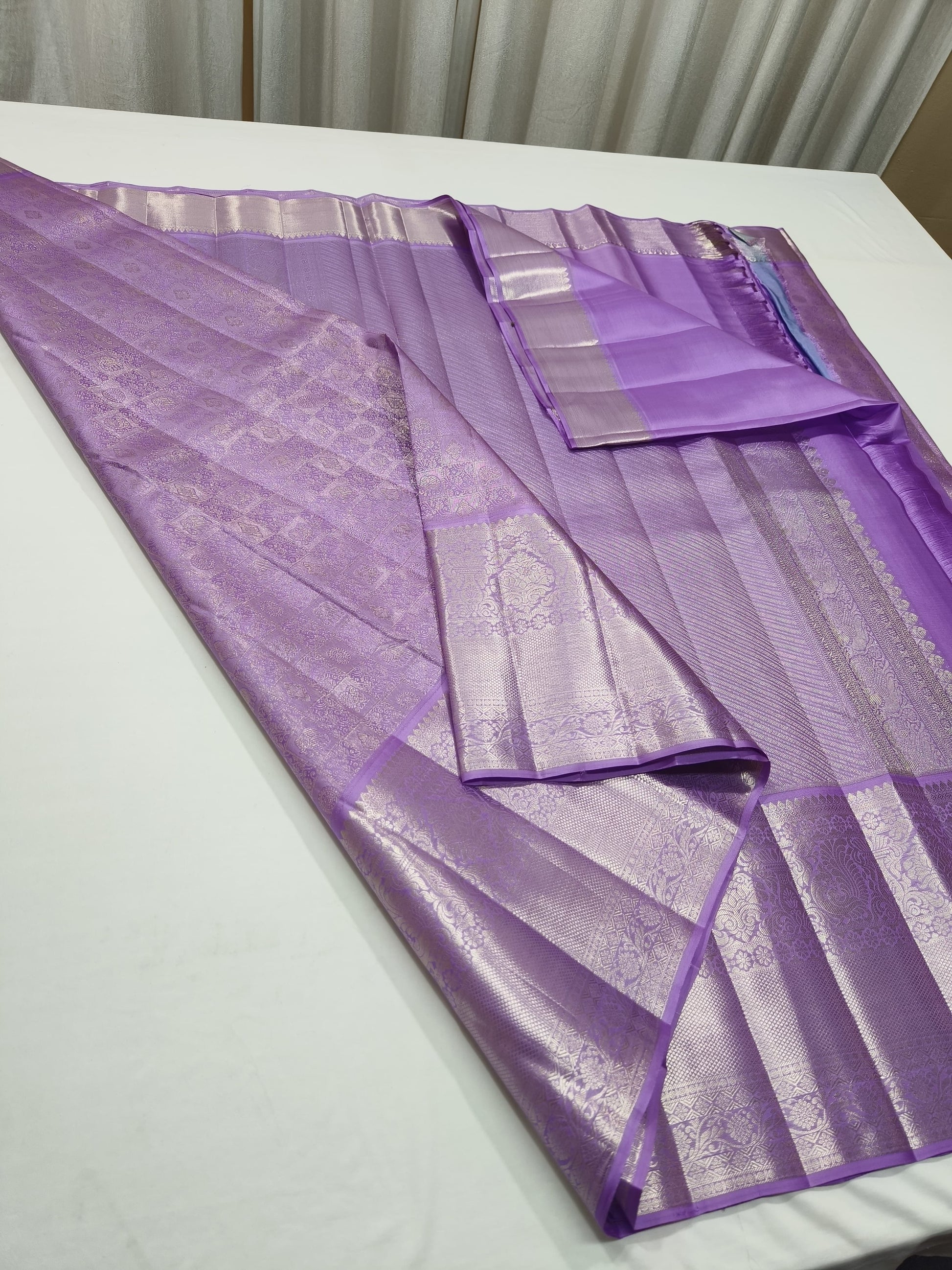 Lavender silver zari Kanjeevaram silk saree - Saffronfashionindia