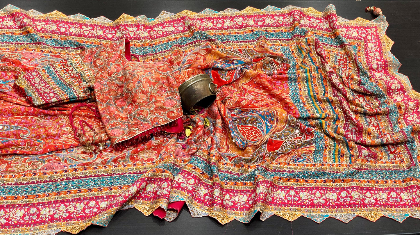 Chinon sarees handmade saree Ajrakh sari blouse Indian wedding sarees SaffronFashion